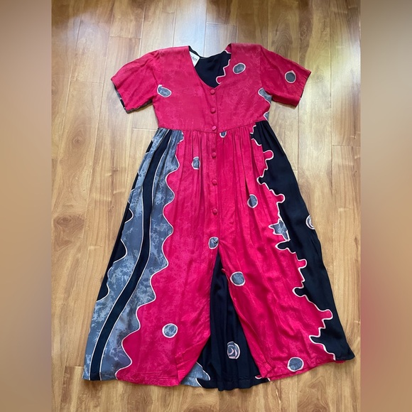 Red & Blue Swirl Vintage 90’s Button up maxi dress - Picture 8 of 13